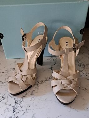 Apt. 9 Women's Light Beige T-Strap Woven High Heel Sandals
